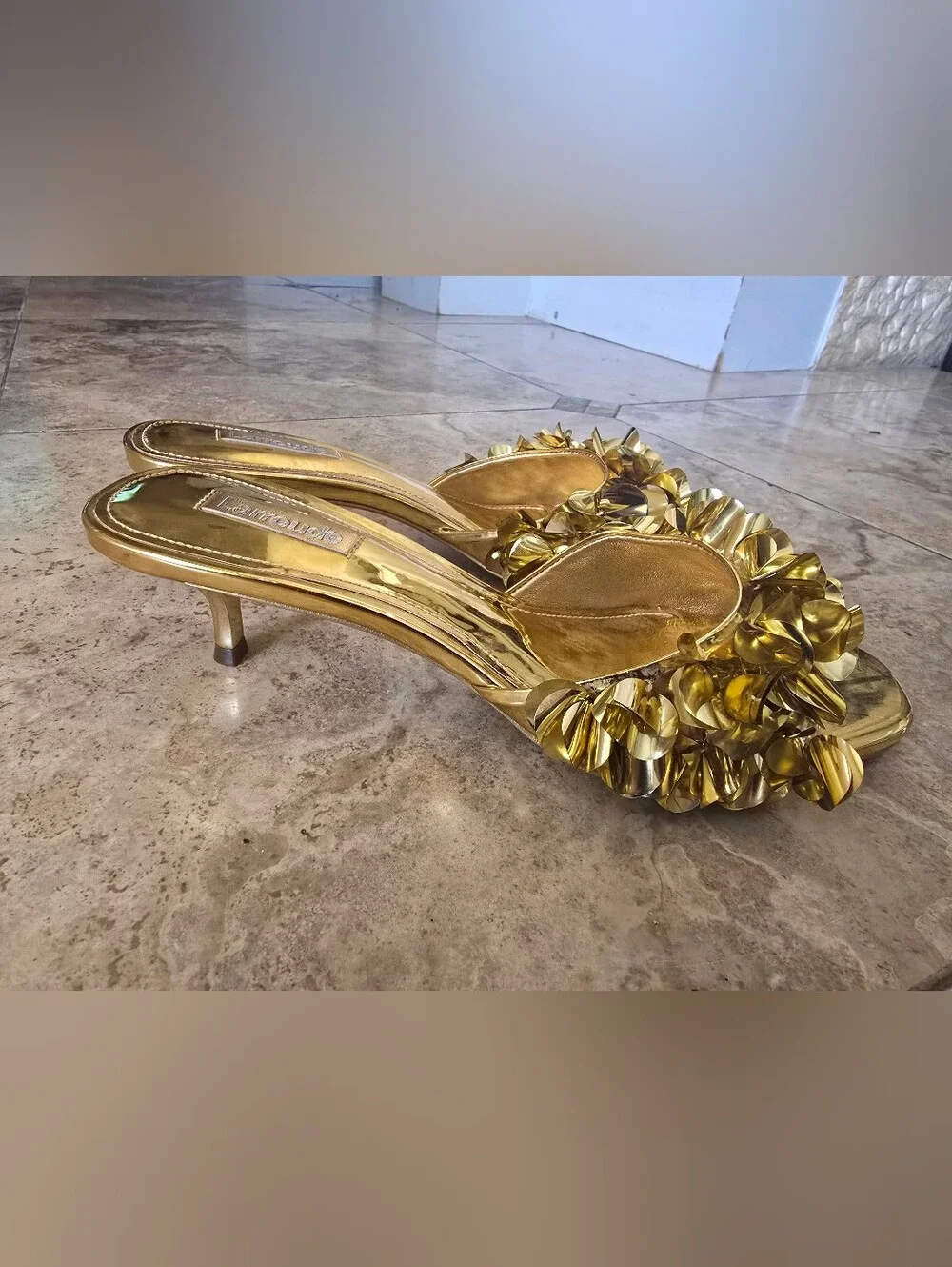 NWOB Larroude Greta Disco Mules Gold Size 9